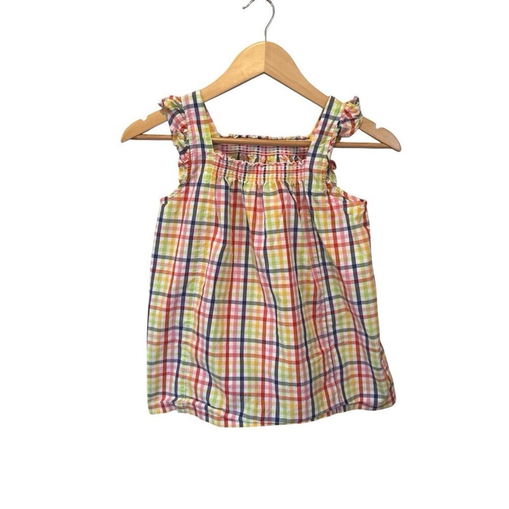 Hanna Andersson Sleeveless Shirt Girls Plaid Tunic Ruffle Top Size 140 /10